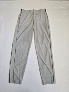 Athleta Brooklyn Ankle Pants Striped Gray Cream Elastic Waist 10 Tall